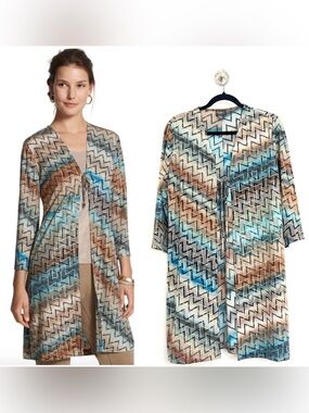 Chico’s Travelers Mirrored Chevron Tie Front Duster Cardigan